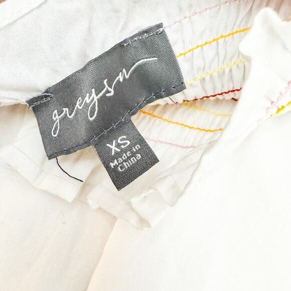 Greyson Off the Shoulder Top Balloon Sleeves White Multicolor Stitch Size XS - Picture 5 of 7